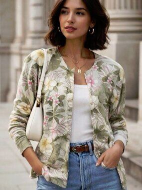 Pendleton Portland 72% Silk Floral Spring Coastal Cardigan L